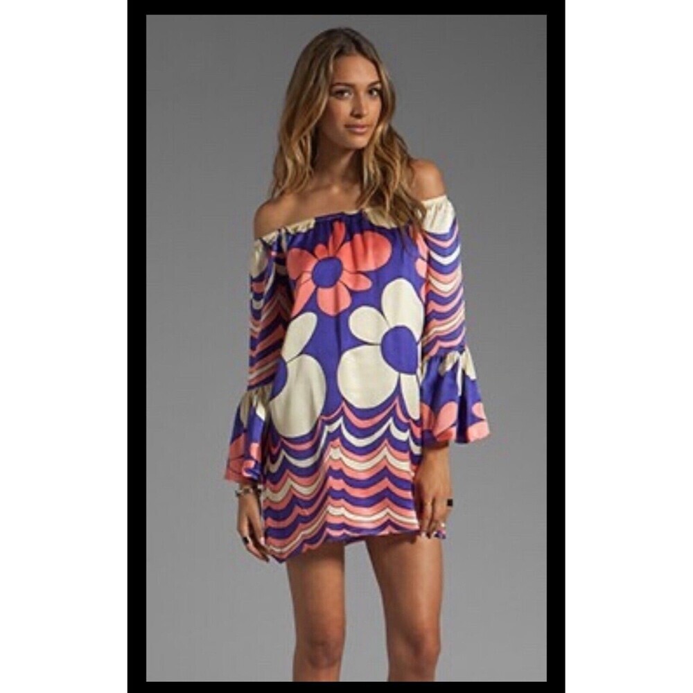 VOOM fiori dress sz M by‎ Joy Jan Revolve Silk Dress Purple Floral Msrp $261 NWT
